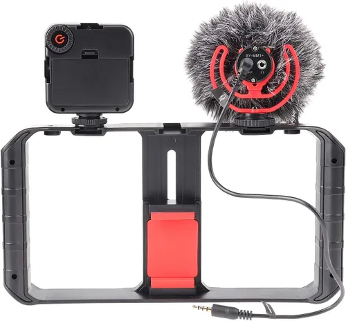 Miniatura 8 de FocusFoto PRO U-Rig - Soporte estabilizador para cámara de video para teléfono inteligente, agarre estabilizador con micrófono mejorado por-MM1+