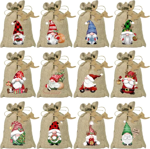 Miniatura 8 de BORAMDO Bolsas de Envolver Regalos de Arpillera de Navidad con Cordones 24 Piezas, Bolsas de Dulces de Lino a Cuadros Buffalo de Navidad
