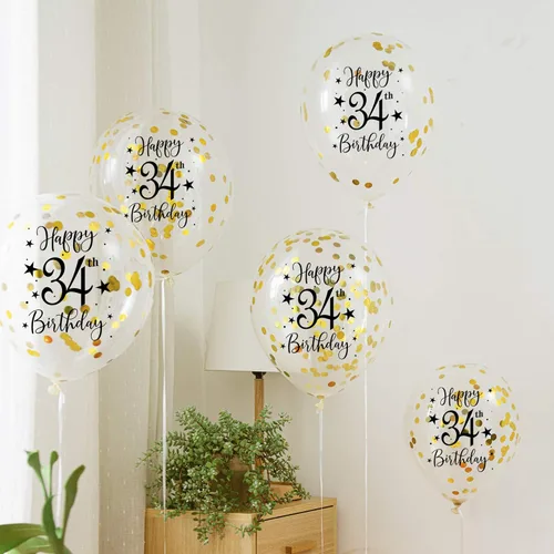Miniatura 2 de Globos dorados de látex con confeti número 34, decoración de globos de fiesta de cumpleaños de 34 años para mujer u hombre, con confeti, 12
