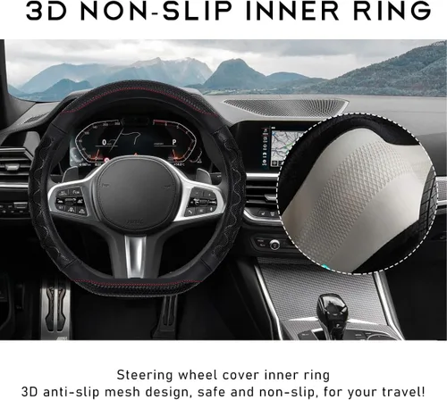 Miniatura 4 de DXNQ Funda para volante de automóvil, 15 pulgadas, diseño de panal 3D, protector de volante de automóvil con agarre cómodo, transpirable
