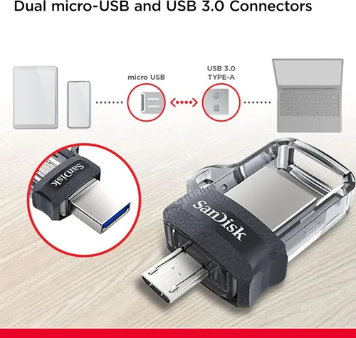 Miniatura 2 de SanDisk 32GB Ultra Dual Drive m3.0, microUSB y USB Type-A, USB de alta velocidad 3.0, diseño retráctil para dispositivos Android y computadoras