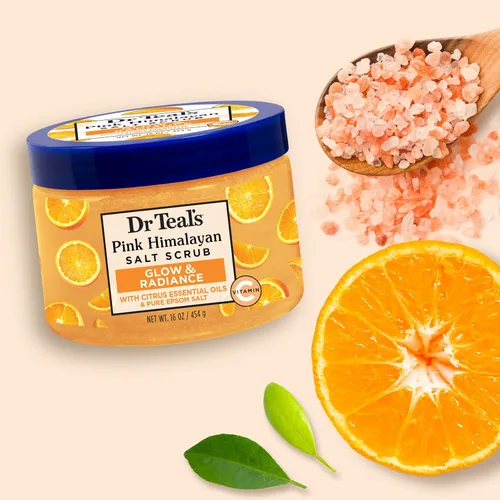 Miniatura 5 de Dr Teal's Exfoliante corporal con sal del Himalaya rosa, resplandor y resplandor con sal pura de Epsom y aceites esenciales cítricos, 16 onzas