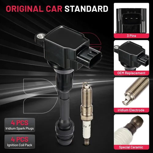Miniatura 6 de BDFHYK Paquete de Bobina de Encendido UF350 y Bujías de Iridio 4505 Compatibles con Nissan 2002-2006 Altima 2002-2006 Sentra L4 2.5L Juego de 4