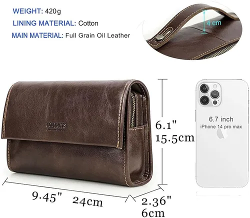 Miniatura 3 de Contacts Genuine Leather Mens Clutch Bag Code Lock Anti Theft Travel Clutch Wallet Clutches Organizer
