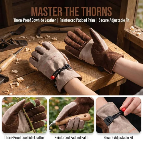 Miniatura 4 de Guantes de trabajo de cuero para hombres y mujeres – Resistente jardinería, patio, soldadura, construcción, agricultura, al aire libre, barbacoa