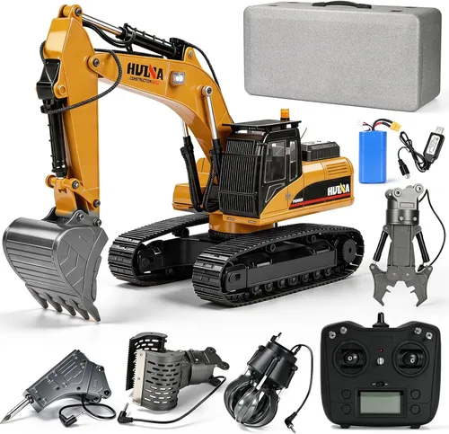 Miniatura 9 de kolegend 1:14 Excavadora RC 25 canales 4 en 1 juguetes de construcción, vehículos de control remoto, tractor, caja de arena, juguetes excavadora