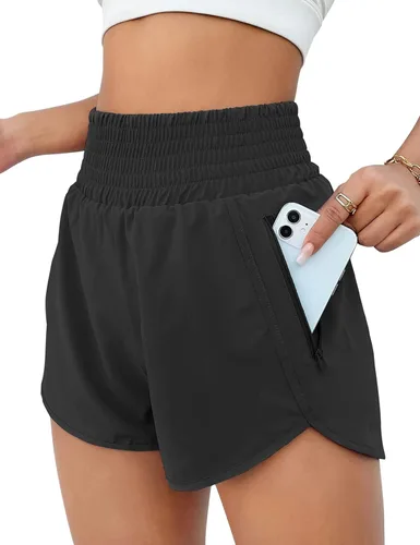 BMJL - Pantalones cortos deportivos de cintura alta para mujer, pantalones cortos deportivos con bolsillo para correr, pantalones cortos deportivos