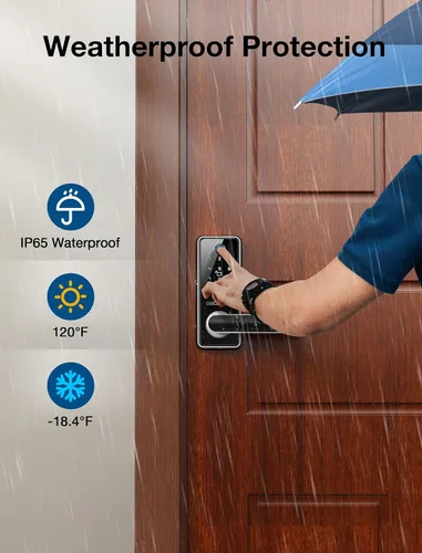 Miniatura 7 de GEONFINO Cerradura de puerta inteligente, cerradura de entrada sin llave plateada con asa, cerradura de puerta delantera con teclado, cerradura