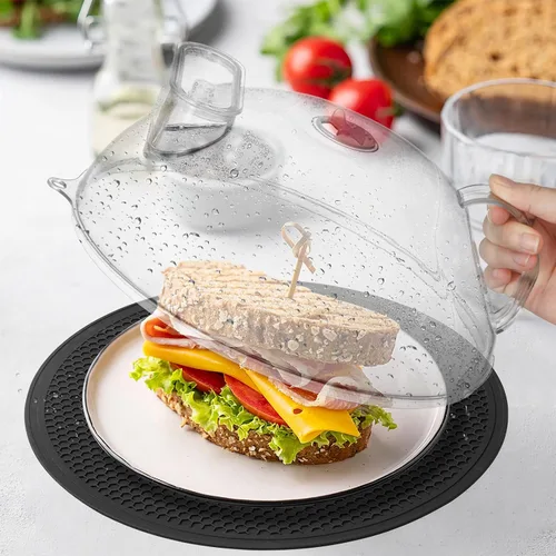 Miniatura 9 de Cubierta antisalpicaduras para microondas para alimentos, tapa transparente con vaporizador de agua, asa integrada, protector contra salpicaduras