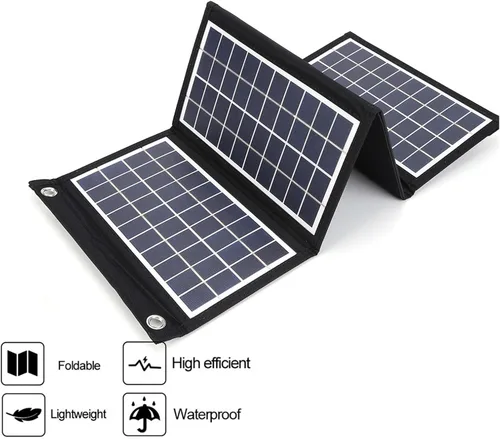 Miniatura 2 de Panel solar portátil, cargador de panel solar plegable de 30 W 5 V con salidas USB duales, panel solar a prueba de agua de 4 pliegues con 2 ganchos