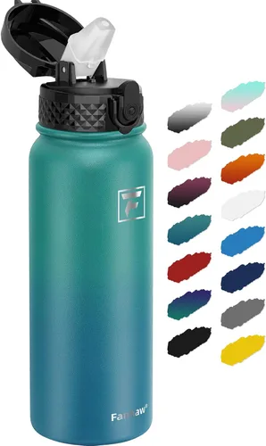 Miniatura 40 de Fanhaw Botella de agua de acero inoxidable aislada para niños de 20 onzas con tapa con popote, a prueba de fugas y antipolvo, botella de uso diario