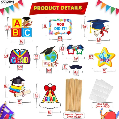 Miniatura 3 de KatchOn, Accesorios para fotos de graduación de jardín de infantes – Paquete de 30 Accesorios de cabina de fotos de graduación de jardín