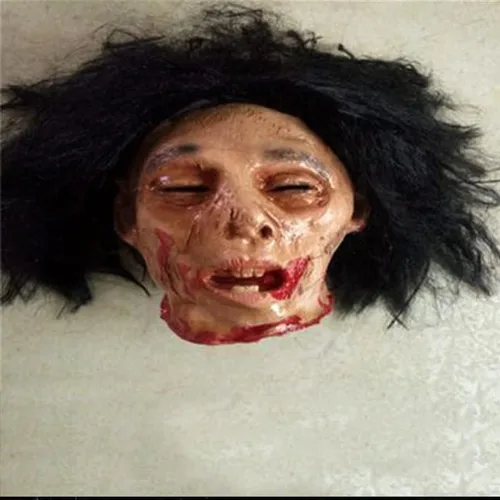 Miniatura 20 de RiceelSor Decoración colgante de cabeza dividida para Halloween, diseño de cadáver sangriento, de terror, de tamaño real, con peluca, disfraz