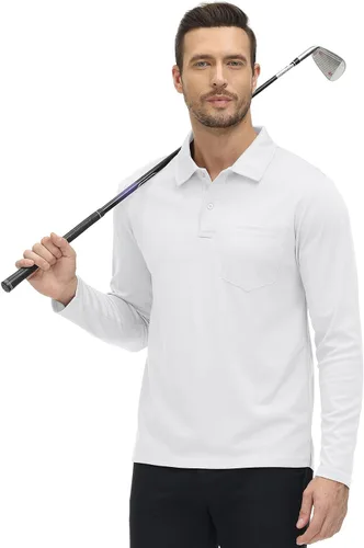 Miniatura 5 de Rdruko Polo para hombre con bolsillo de manga larga de secado rápido para golf al aire libre con cuello