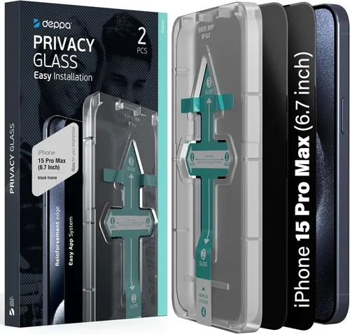 Miniatura 12 de Deppa Protector de pantalla de privacidad premium para iPhone 15 Pro (6.1 pies), vidrio templado de borde a borde, cubierta completa con bandeja