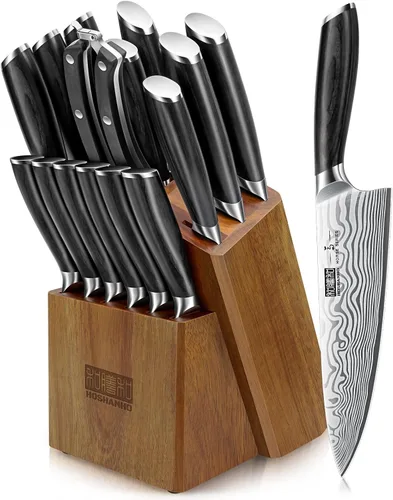 Miniatura 10 de HOSHANHO Juego de cuchillos de 7 piezas con soporte magnético para cuchillos, juego de cuchillos de cocina de acero en polvo ultra afilados