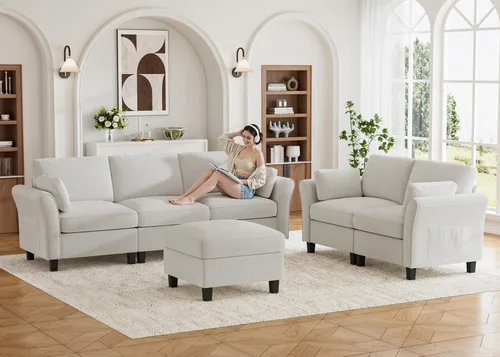 Miniatura 3 de Legend Vansen Sofá modular seccional, cómodo sofá modular en forma de U de 6 asientos con espacio de almacenamiento y diván, sofás seccionales Crema