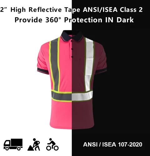 Miniatura 4 de SMASYS Polo de seguridad - Construcción reflectante Hi-viz ropa de trabajo camisetas con bolsillos para mujeres y hombres Rosado
