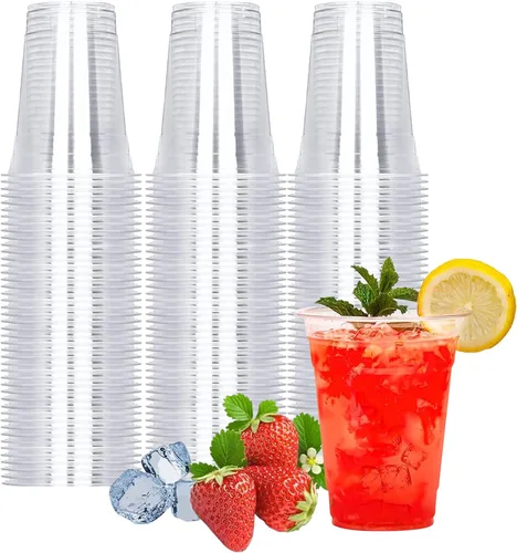 TashiBox 100 tazas de plástico de 16 onzas, tazas de café helado para llevar, tazas de fiesta de PET transparentes