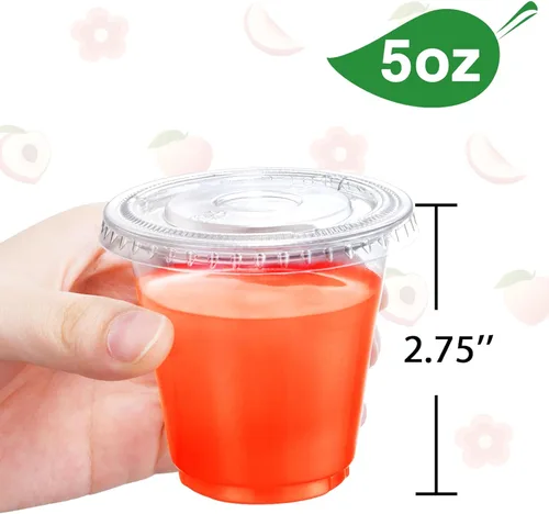 Miniatura 2 de Eupako Vasos de plástico desechables de 5 onzas con tapas, 200 juegos, vasos de gelatina, tazas de soufflé, tazas de condimentos, tazas de frutas 5
