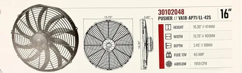 Miniatura 5 de Spal Ventilador empujador 30102048 (16 pulgadas de alto rendimiento; hoja curva; para uso con fusible de 30 amperios a 13 V), 1 paquete