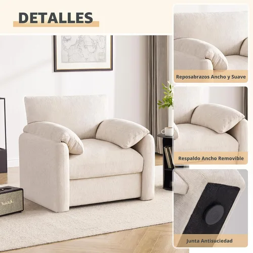 Miniatura 5 de Howjoe Sillón Extragrande de Chenilla, Sillas de Acento de 38.6 Pulgadas de Ancho para Sala de Estar y Dormitorio Silla de Descanso Moderna, Silla