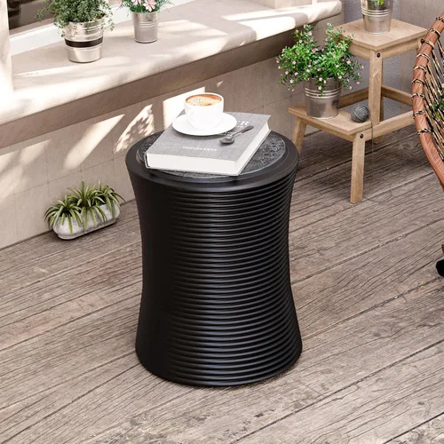 Miniatura 22 de HOMPUS Mesa auxiliar de hormigón para exteriores, mesa auxiliar redonda MgO para patio, taburete de jardín ligero para uso en interiores, patio
