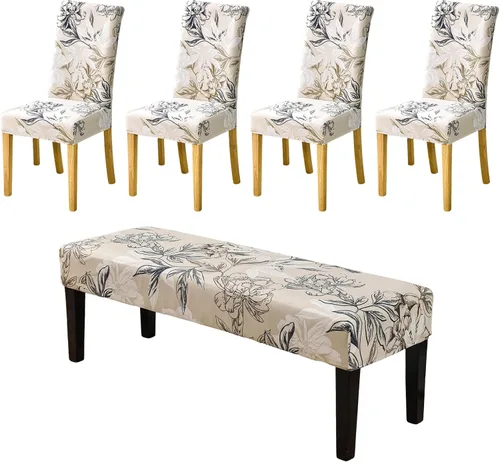 Miniatura 18 de CRFATOP 4 Piezas de Fundas Elásticas para Silla de Comedor con Funda para Banco Fundas Impresas para Silla de Comedor Fundas para Cojín de Asiento