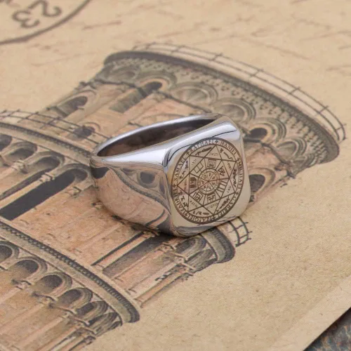 Miniatura 4 de Dacai The Seals of the Seven Arcángeles Protección Amuleto Seal Salomon Kabbalah Mens Womens Stainless Steel Polished Ring, Metal