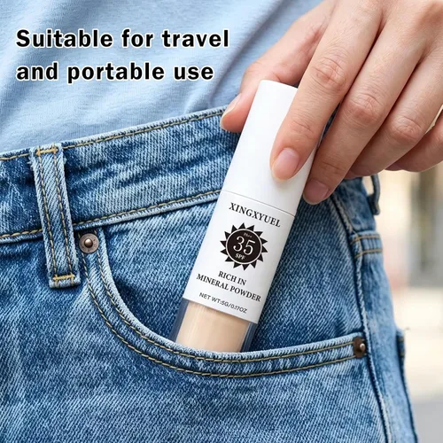 Miniatura 7 de Polvo de ajuste de protector solar mineral para cara y cuero cabelludo, SPF 35 polvo mineral cepillo protector solar control de aceite acabado mate