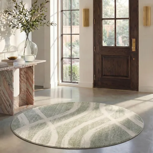 SAFAVIEH Adirondack Collection Tapete de 6 x 6 pies redondo color salvia / crema ADR125X ondulado, moderno, envejecido, sin desprendimiento, para