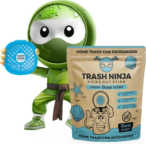 Miniatura 10 de Trash Ninja - Desodorizador y eliminador de olores (paquete de 2) para botes de basura de interiores de hasta 10 galones, fabricado con carbón