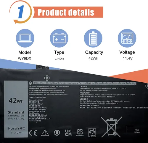 Miniatura 2 de ASODI Batería WY9DX de 42 Wh para portátil de 3 celdas compatible con Dell Latitude 5420 5520 Precision 15 3560 Dell P137G P137G001 P104F P104F001