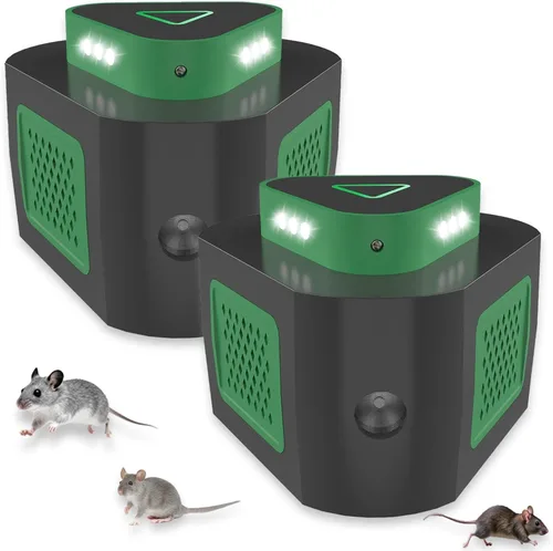 Paquete de 2 repelentes de ratones para ratones y ratas para la casa, repelente ultrasónico de ratones, trampa para ratones de 360° para interiores