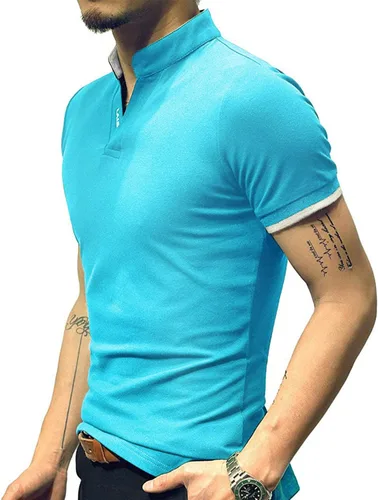 Miniatura 5 de LOGEEYAR Camisa polo de moda para hombre, de manga larga, ajustada, Henley, ropa de algodón piqué