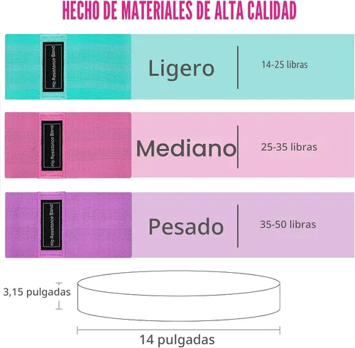 Miniatura 7 de Bandas de ejercicio, bandas de resistencia de tela de 3 niveles para entrenamiento, bandas de entrenamiento de resistencia para mujeres y hombres