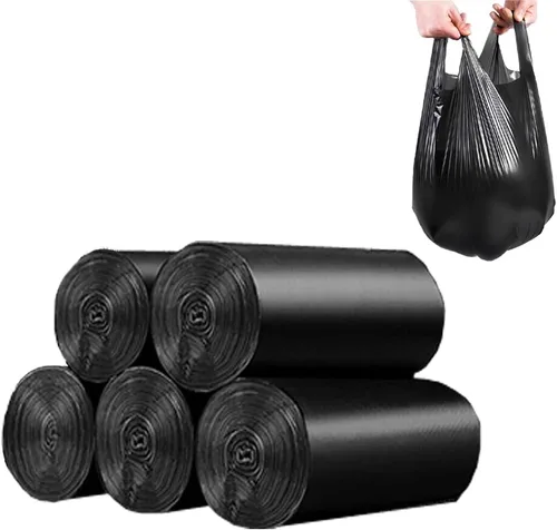 100 unidades de bolsas de basura pequeñas de 4 galones, negras, material PE duradero, asas, puntos de quiebre, 46x60cm Negro