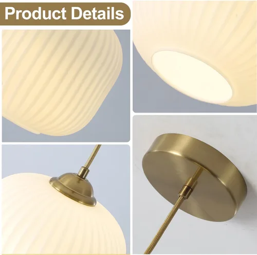 Miniatura 3 de Lámpara colgante de vidrio de leche dorada Luz colgante de latón antiguo, pequeñas luces colgantes blancas para isla de cocina, lámpara de techo