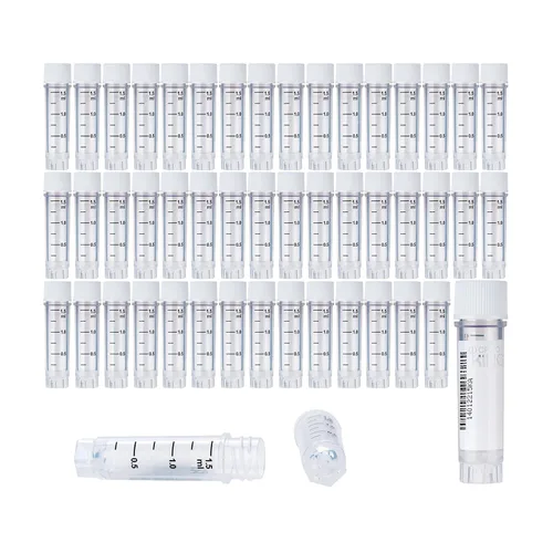 Miniatura 31 de Cryoviales de 0.0 fl oz, 25Pcs Cryotubes con código de barras lateral, frascos de esterilización con rosca externa, tubos de muestra con tapas Azul