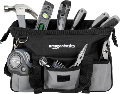 Miniatura 3 de Amazon Basics Juego de herramientas de reparación básicas para el hogar de 65 piezas con bolsa, plata, negro