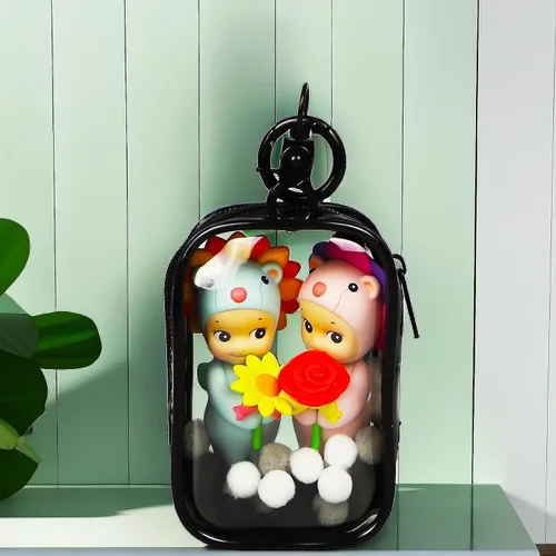 Miniatura 2 de Bolsa de Exhibición de Figuras Transparente con Llavero, Bolsa de Almacenamiento Portátil para Muñecas Pequeñas Colgante Organizador de Cajas Ciegas