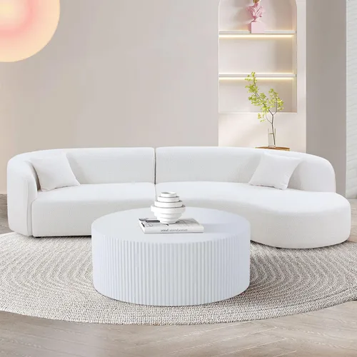 Miniatura 4 de Mesa de centro redonda blanca moderna grande redonda mesa auxiliar de madera para sala de estar, oficina, apartamento Redondo-35.43" Blanco