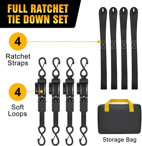Miniatura 7 de Rugtol Correas de trinquete retráctiles, 1 pulgada × 13 pies, correas de amarre con trinquete autoretráctiles automáticas de servicio pesado