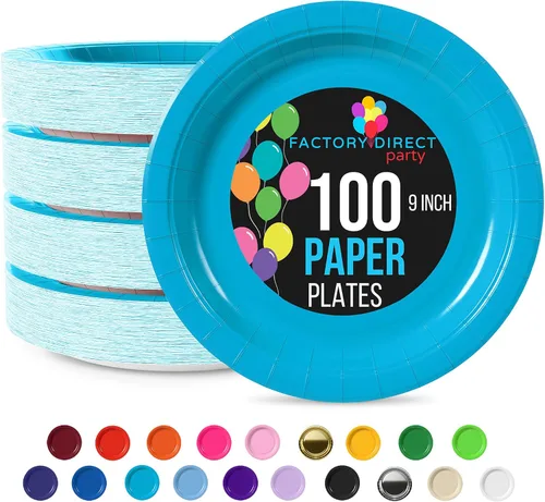 Miniatura 52 de Exquisite Party Solids - Platos desechables de papel amarillo de 7 pulgadas, para fiestas, 100 unidades, resistentes, 350 GSM, suministros