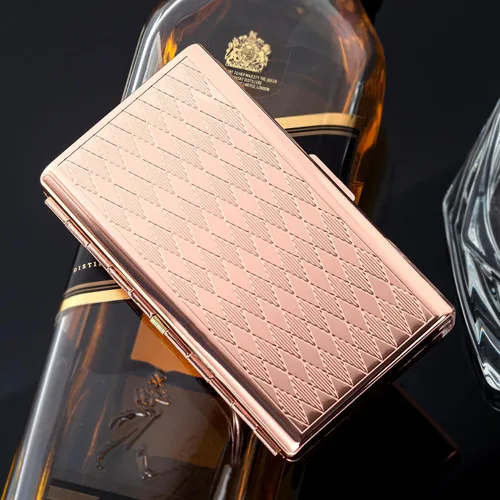 Miniatura 3 de Estuche Goshentech Retro de Metal en Forma de Rombos con Patrón Espacial, Capacidad para 14, Metal Chapado en Oro Rosa, Doble Cara, Estuche