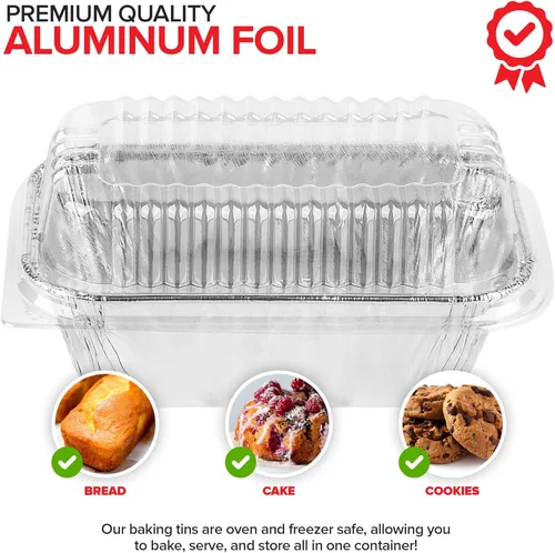 Miniatura 4 de Stock Your Home - Minimoldes desechables de aluminio con tapas, 450 g (paquete de 50 unidades) Nuevos y mejorados moldes de papel de aluminio