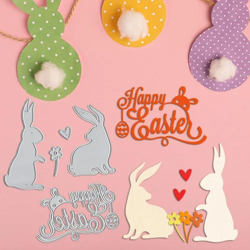 Miniatura 4 de Troqueles de metal para hacer tarjetas, conejo de Pascua, conejo, flor, corazón, globo, palabras, troqueles de corte para decoración de bricolaje