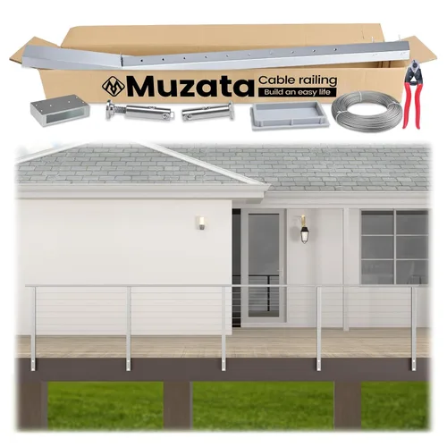 Miniatura 9 de Muzata Kit completo de barandilla de cable de montaje lateral de 3 pies a 6 pies 6 pulgadas para escaleras, sistema de barandilla de cable cepillado