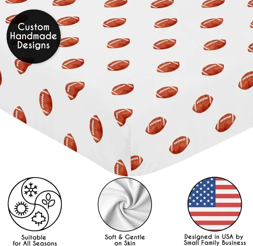 Miniatura 5 de Sweet Jojo Designs Sábana bajera ajustable para cuna de niño de fútbol marrón y blanco para bebé, recién nacido, habitación de bebé, colchón