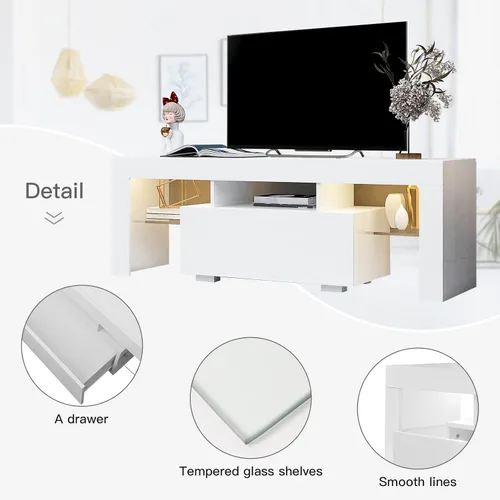 Miniatura 4 de Soporte de TV LED blanco moderno centro de entretenimiento para TV de 65 pulgadas, gabinete de TV de madera con luces LED, soportes de televisión